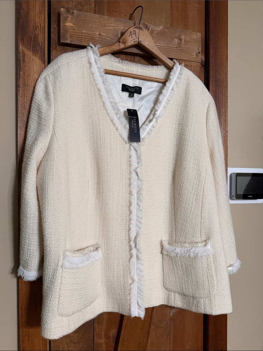 Talbots Cream Bouclé Open-Front Cardigan Jacket